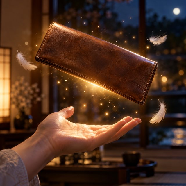 手のひらから浮き上がる長財布